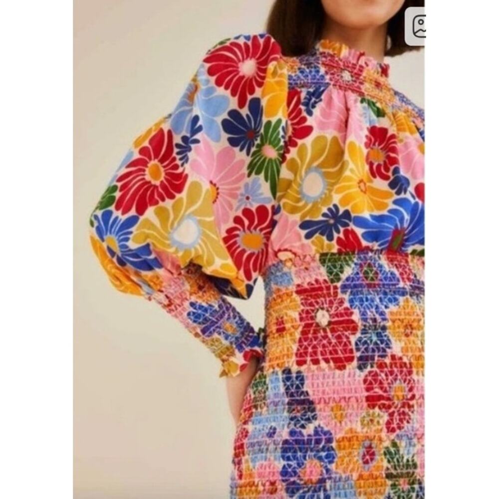 FARM Rio Multicolor Floral Midi Dress - Red, Yellow, Blue, Pink, Green